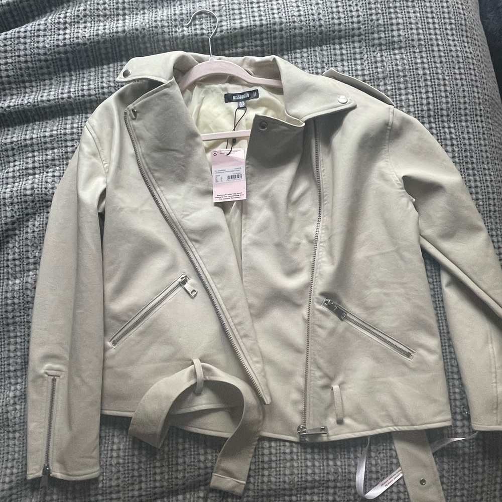 Misguided cream leather jacket